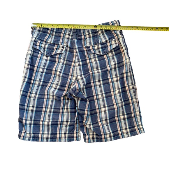 Campus Crew Plaid Shorts Mens Size 34 x 10 Blue Cream Pockets Cotton - Picture 2 of 11